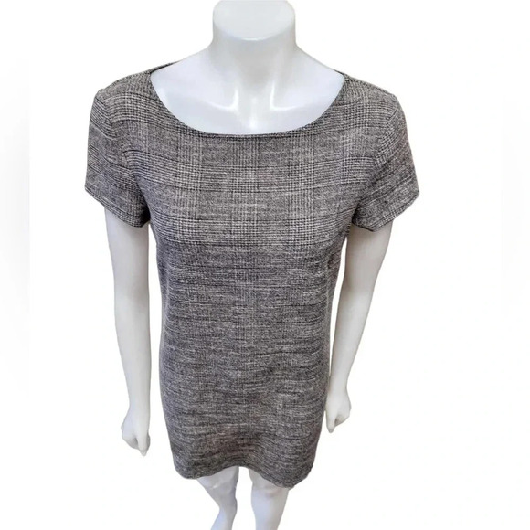 Zara Gray  Plaid Check Shift Mini Short Sleeve Dress Size Medium - Picture 5 of 12